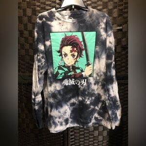 Demon Slayer Tanjiro Kamado Mens L grey tie-dye long-sleeve t-shirt